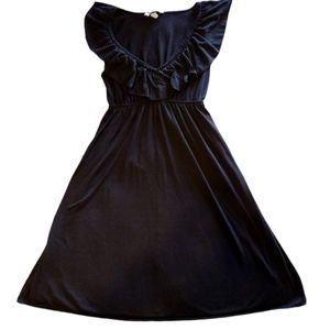 Black Speechless Low Braided V Neck with Ruffles Swing Dress Sz S
